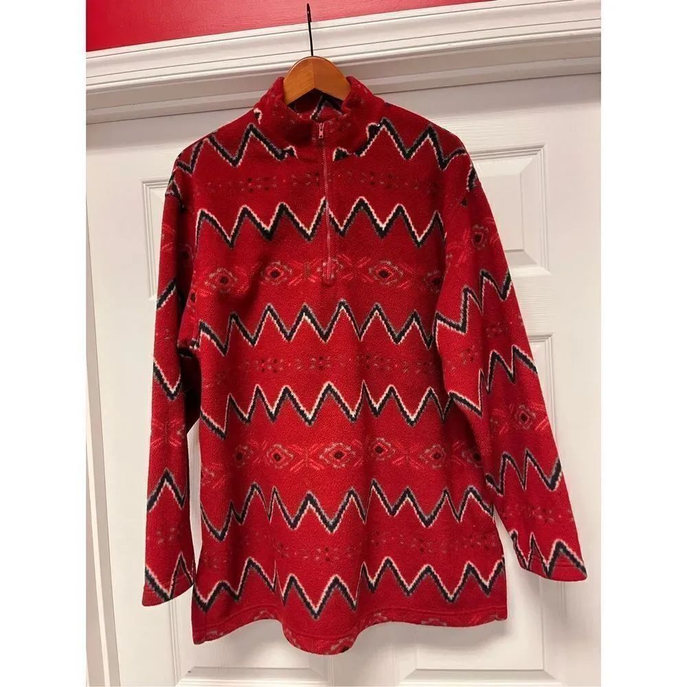 Talbots Burgundy Southwestern Print Fleece Quarter Zip Pull Over sz L